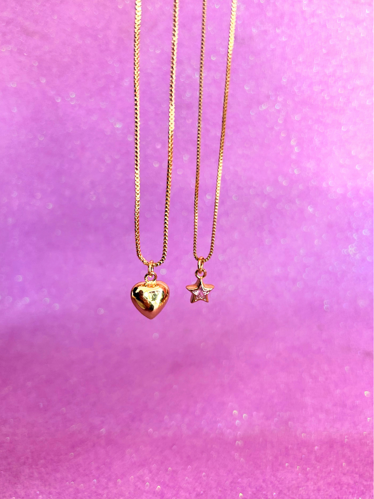 Collar corazón y estrella cirón rosado